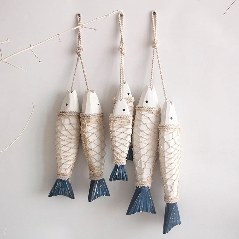 Poissons deco en bois naturel