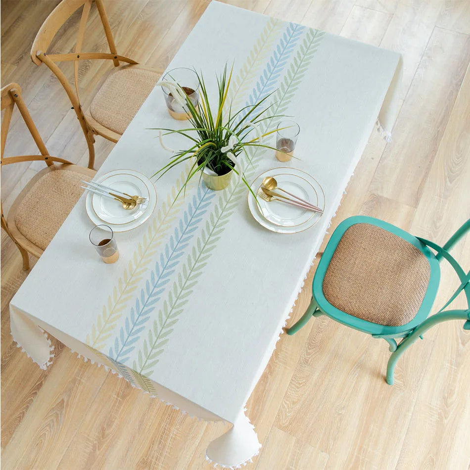 Nappe à pompons brodée polyester et coton Epi de blé
