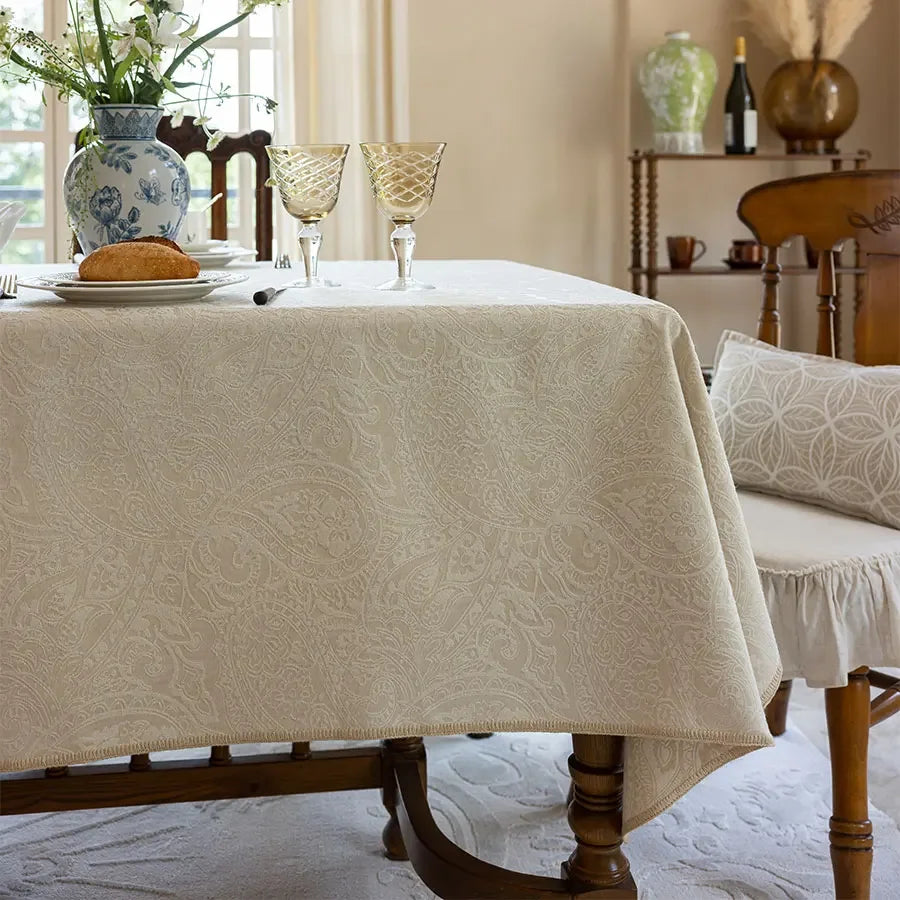 Nappe rectangulaire Jacquard creme
