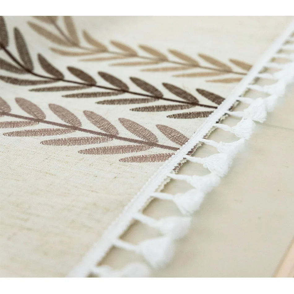 Nappe à pompons brodée polyester et coton Epi de blé