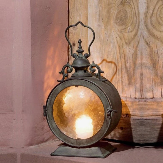 Lanterne tempete décorative en métal et verre