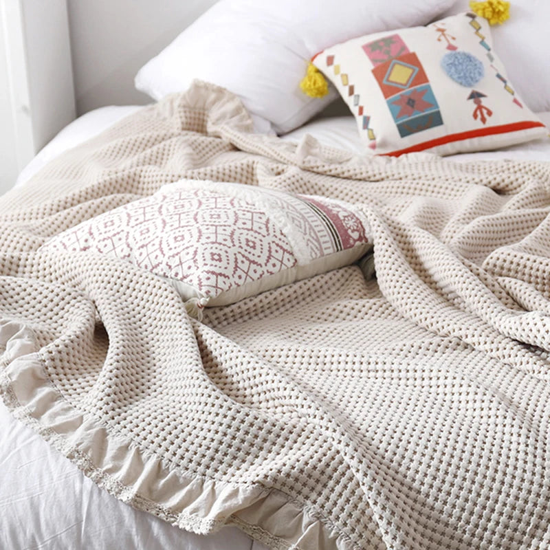 Couverture d'ete moelleuse en coton gaufre