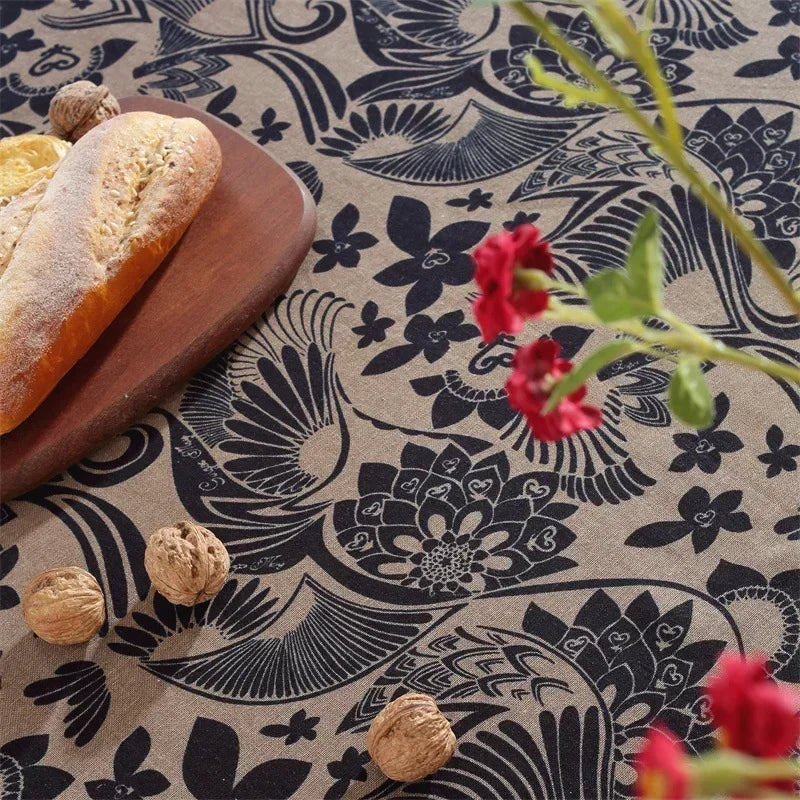 Elegant black and taupe tablecloth