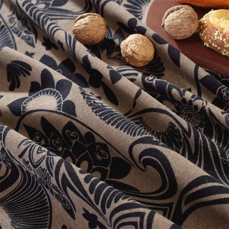 Elegant black and taupe tablecloth