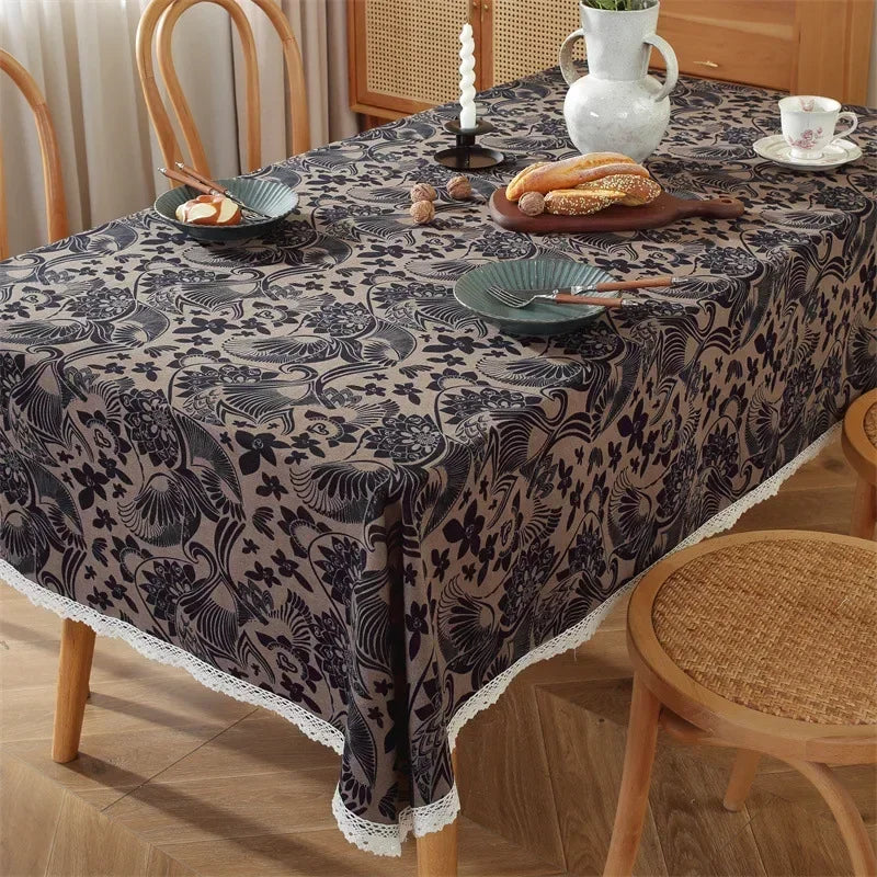 Elegant black and taupe tablecloth