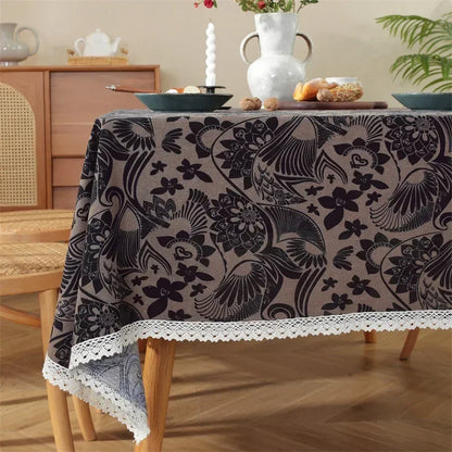 Elegant black and taupe tablecloth