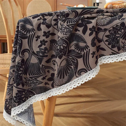 Elegant black and taupe tablecloth