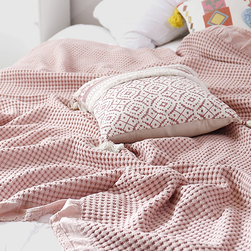 Couverture d'ete moelleuse en coton gaufre